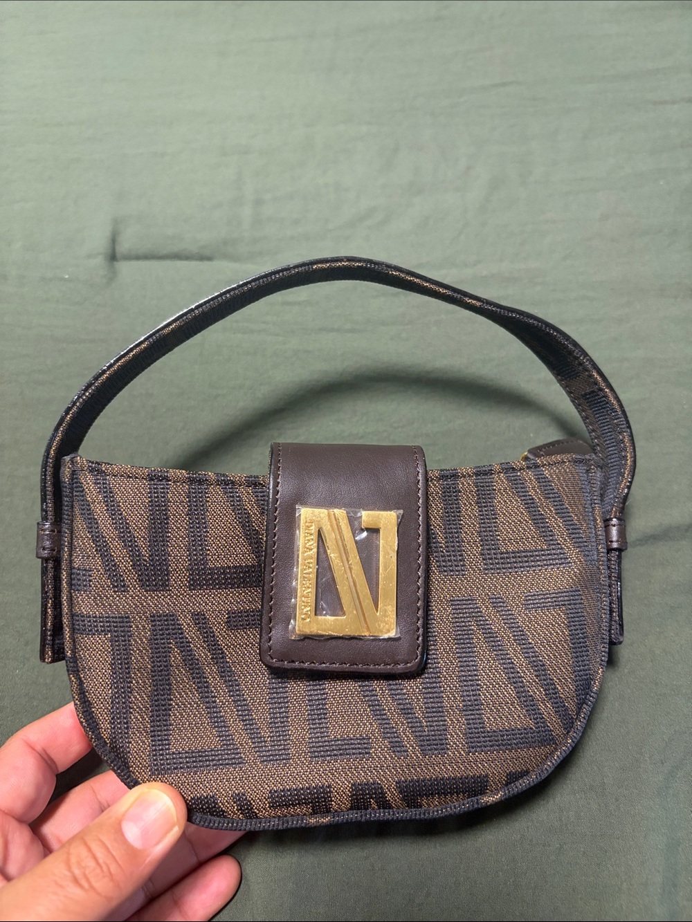 Diana Valentino Brown and Black Mini Shoulder Bag with Gold Hardware